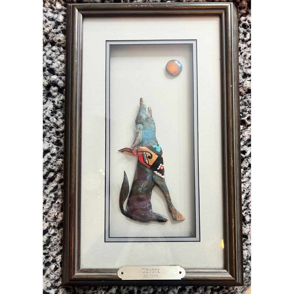 Bob Cooper Coyote Framed‎ Copper Art